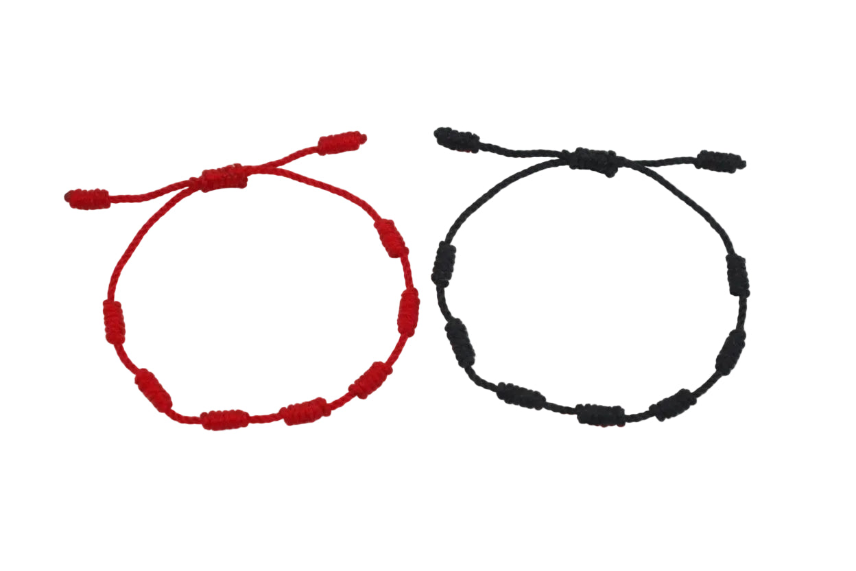 2 Pack Kabbalah Amulet 7 Knot Lucky Red / Black String Braid Bracelet Protection