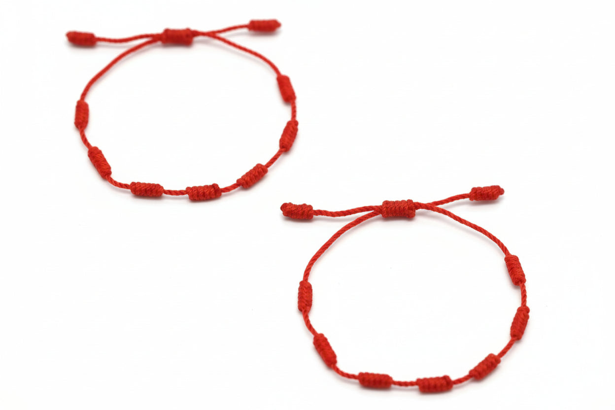 2 Pack Kabbalah Amulet 7 Knot Lucky Red String Braid Bracelet Protection