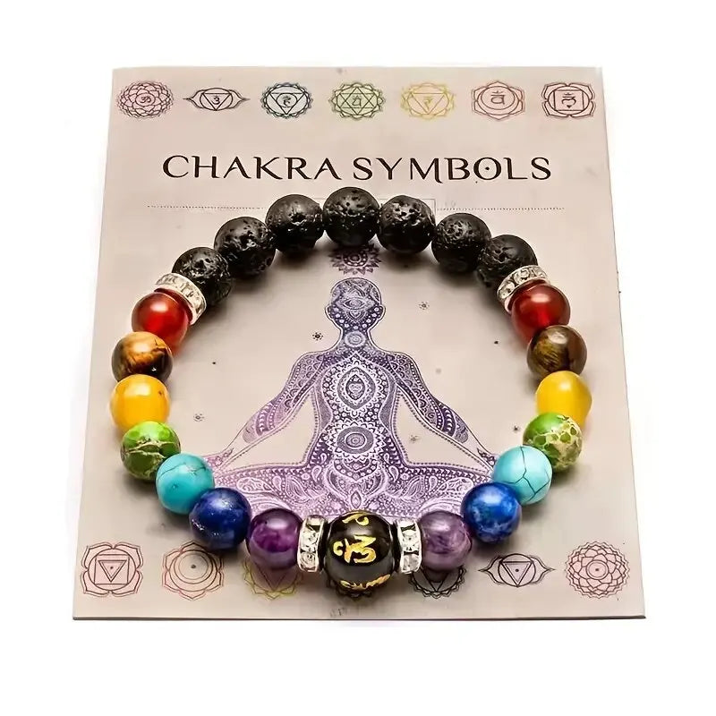 7 Chakra Bracelet with Meaning Cardfor Men Women Natural Crystal Healing Anxiety Jewellery Mandala Yoga Bracelet Gift