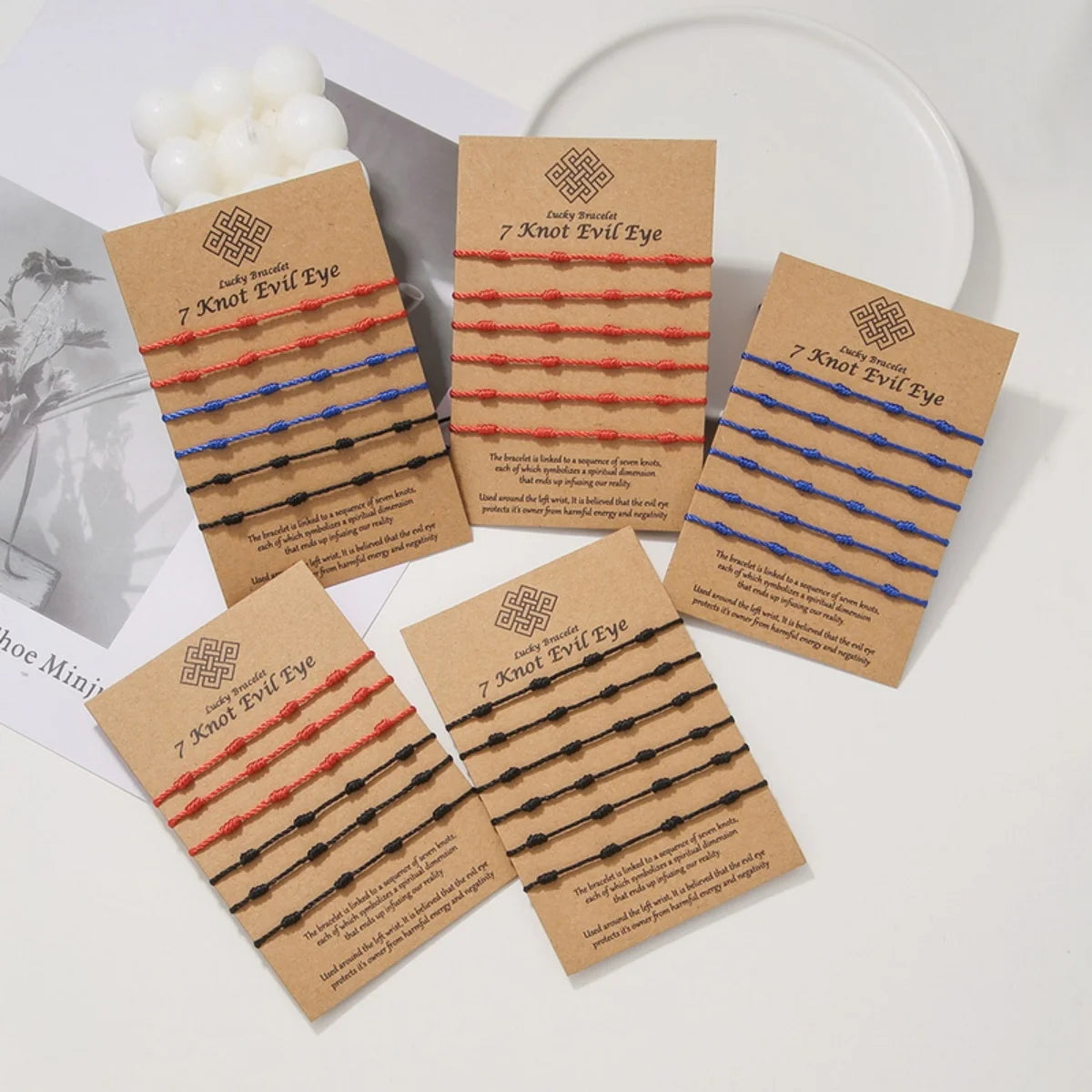 6Pcs/Set Handmade Lucky 7 Knot Red String Bracelets For Women Men Minimalist Blue Black Rope Chain Bangle Amulet Success Jewelry