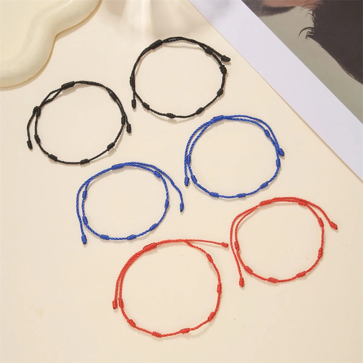 6Pcs/Set Handmade Lucky 7 Knot Red String Bracelets For Women Men Minimalist Blue Black Rope Chain Bangle Amulet Success Jewelry
