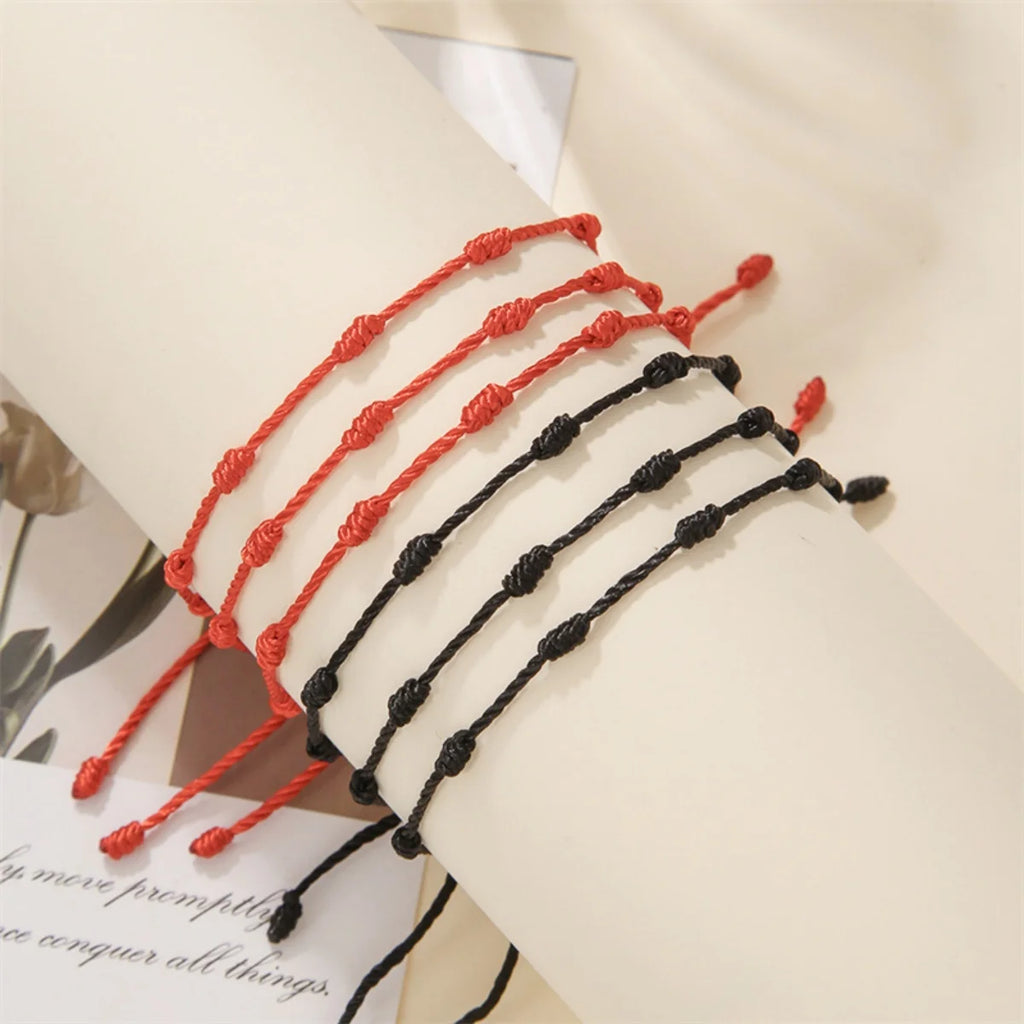 6Pcs/Set Handmade Lucky 7 Knot Red String Bracelets For Women Men Minimalist Blue Black Rope Chain Bangle Amulet Success Jewelry