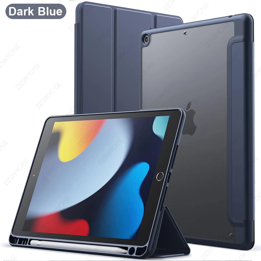 Hybrid Slim Case for iPad 9th/8th/7th Generation (2021/2020/2019)10.2 Inch with Pencil Holder Clear Transparent Back Shell Cover