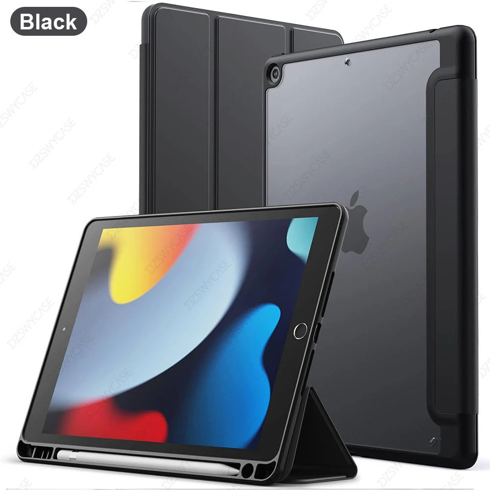 Hybrid Slim Case for iPad 9th/8th/7th Generation (2021/2020/2019)10.2 Inch with Pencil Holder Clear Transparent Back Shell Cover