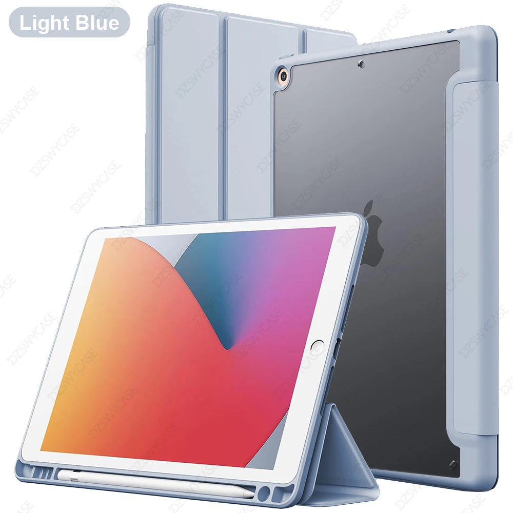 Hybrid Slim Case for iPad 9th/8th/7th Generation (2021/2020/2019)10.2 Inch with Pencil Holder Clear Transparent Back Shell Cover