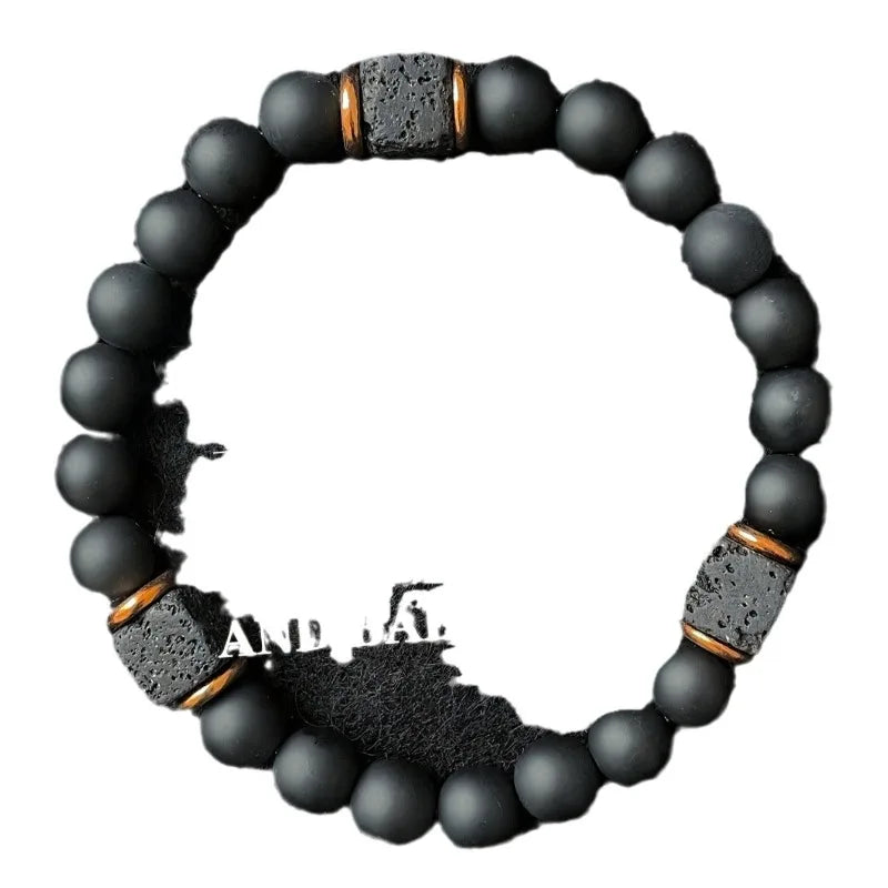 1pc Men's Volcanic Stone Bracelet with Square Black Agate, Fashionable Jewelry Suitable for Modern Gentlemen Magnetic Therapy