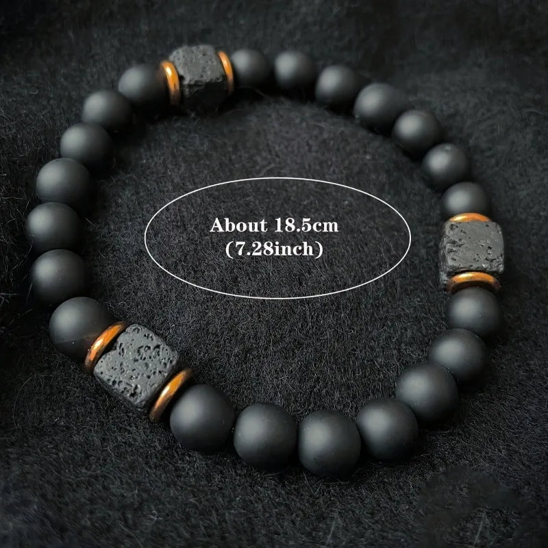 1pc Men's Volcanic Stone Bracelet with Square Black Agate, Fashionable Jewelry Suitable for Modern Gentlemen Magnetic Therapy