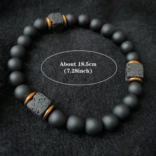 1pc Men's Volcanic Stone Bracelet with Square Black Agate, Fashionable Jewelry Suitable for Modern Gentlemen Magnetic Therapy