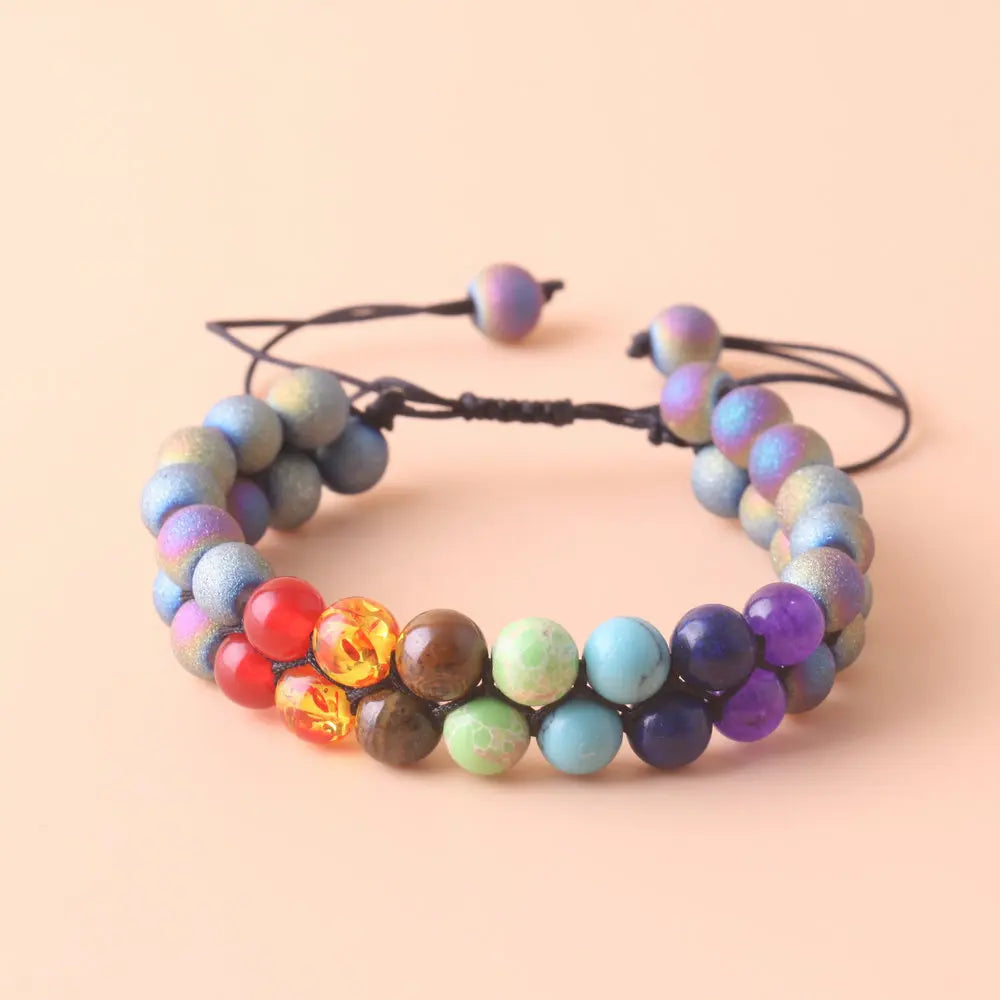Top Plaza 7 Chakra Treatment Crystal Bracelet Yoga Stone Adjustable Beads Bracelet Meditation Relaxation Anxiety Women's Bracele