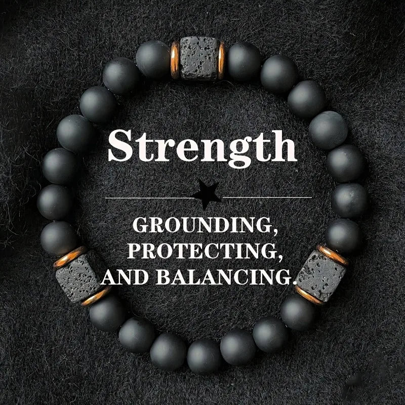 1pc Men's Volcanic Stone Bracelet with Square Black Agate, Fashionable Jewelry Suitable for Modern Gentlemen Magnetic Therapy