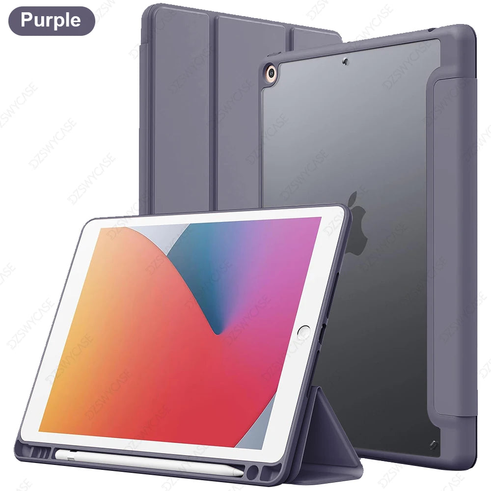 Hybrid Slim Case for iPad 9th/8th/7th Generation (2021/2020/2019)10.2 Inch with Pencil Holder Clear Transparent Back Shell Cover