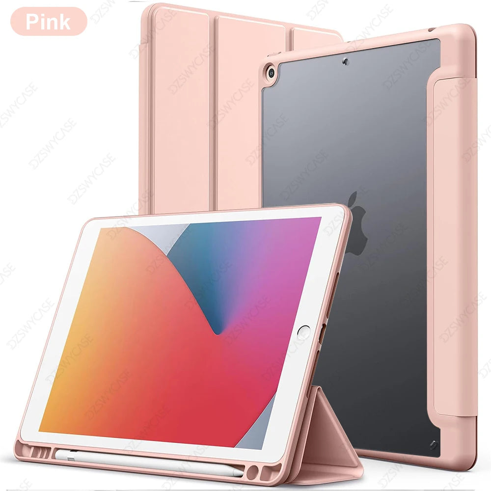 Hybrid Slim Case for iPad 9th/8th/7th Generation (2021/2020/2019)10.2 Inch with Pencil Holder Clear Transparent Back Shell Cover