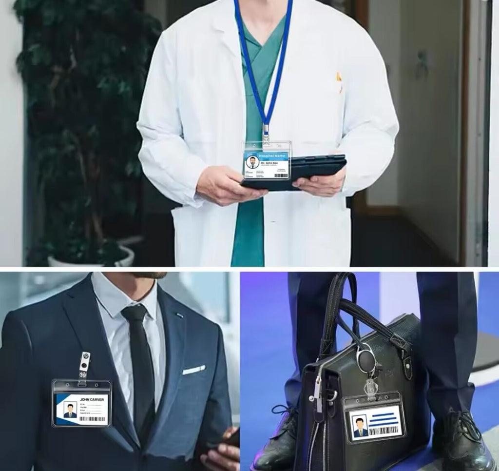 10x Clear ID Card Badge Pass Holder Pocket Plastic Wallet Sizes For ID Lanyards