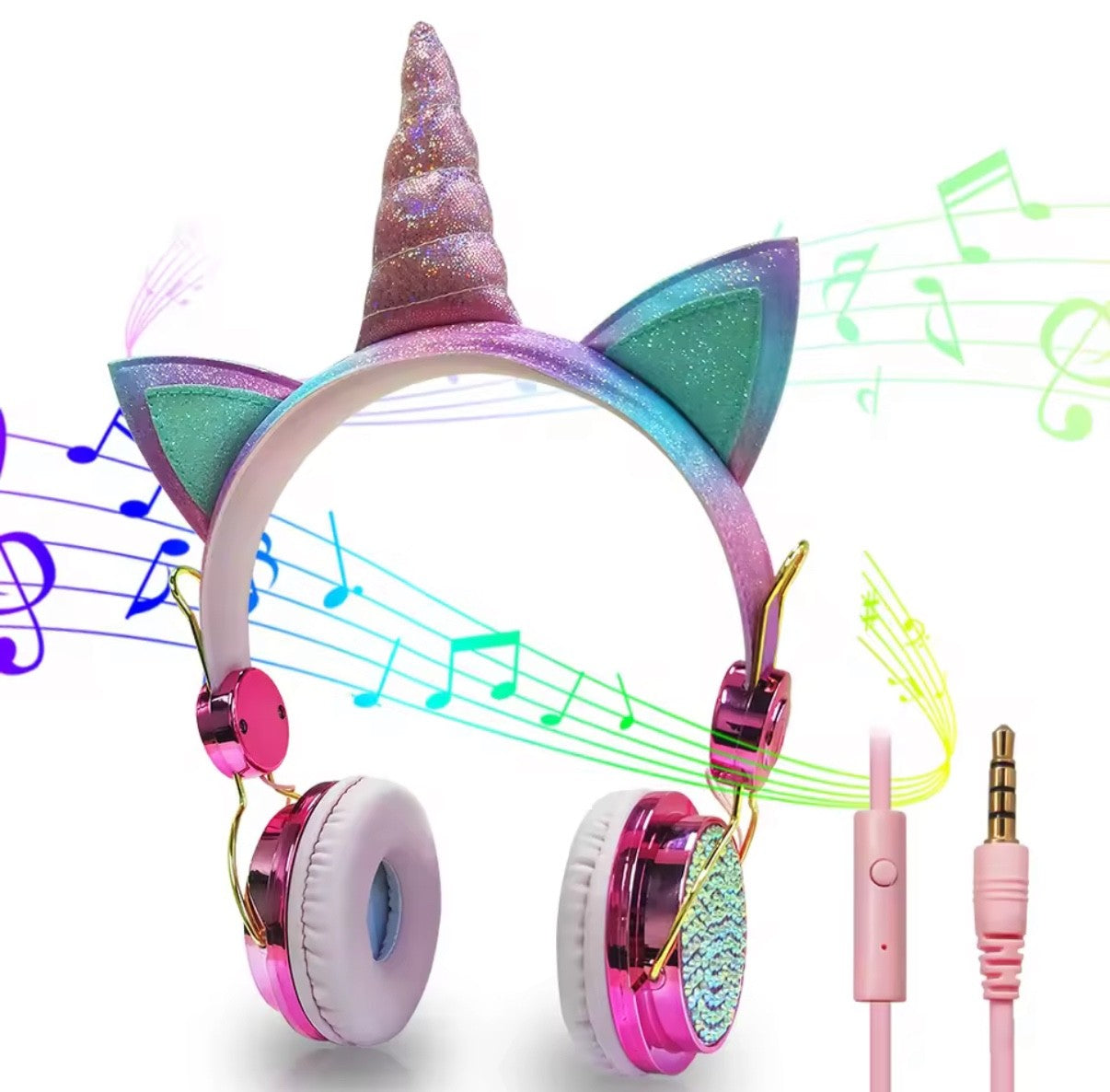 Unicorn Headphone With Microphone Girls Kids Earphone Headset . Pink, shiny
