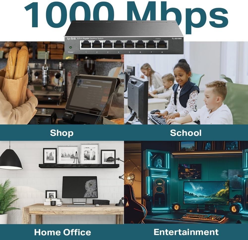 Tp-Link TL-SG108S 8 Port Gigabit Network Switch, Power Saving, Plug & Play, Meta