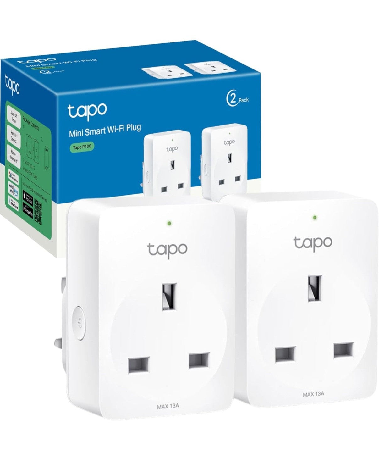 Tapo P100 (2-Pack) Smart Plug, Wi-Fi Plug, App Remote Control, Alexa Plug, Voice