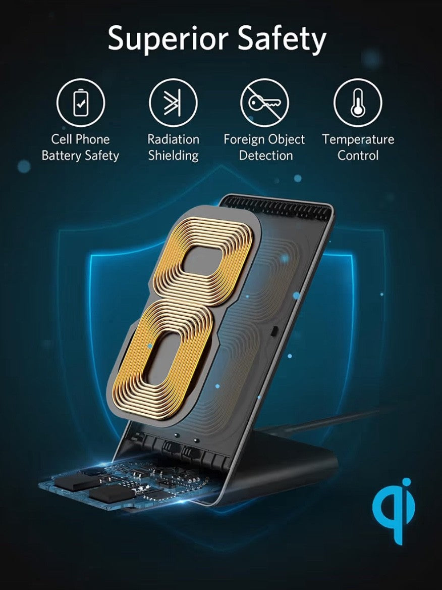 Anker Wireless Charger PowerWave Stand 10W Qi-Certified for iPhone Fast-Charging