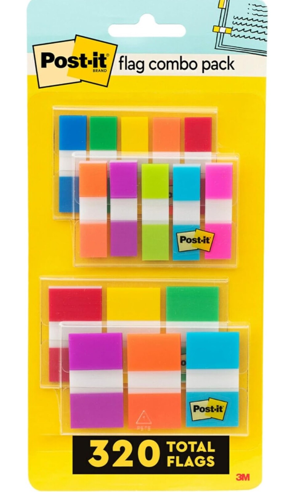 Post-it Flags Assorted Color Combo Pack, 320 Flags Total, 200 1-Inch Wide Flags