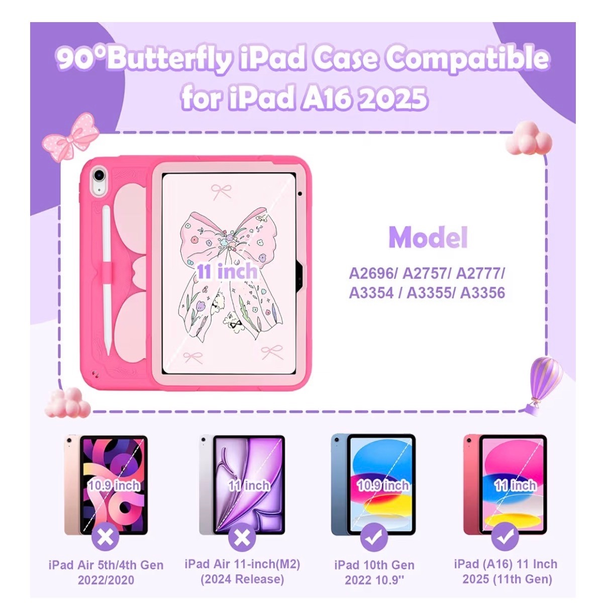 iPad (A16) 11th/10th Generation Case 2025 11inch/ 2022 10.9inch butterfly kids