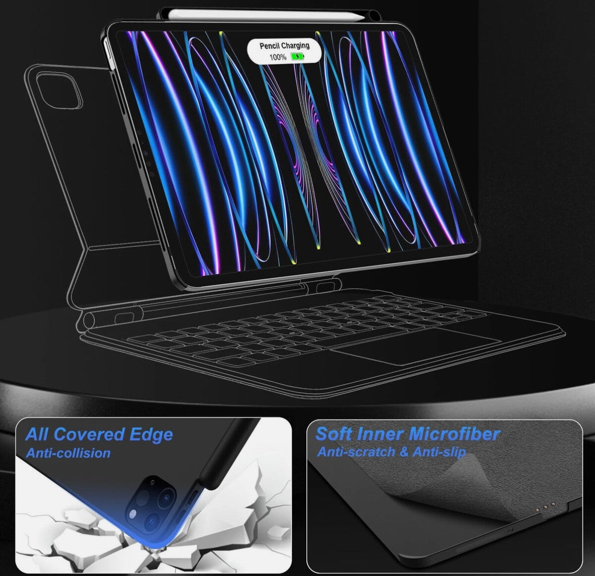 Magnetic Case for iPad Pro 12.9 2018-22-Compatible with Magic Keyboard & Pencil