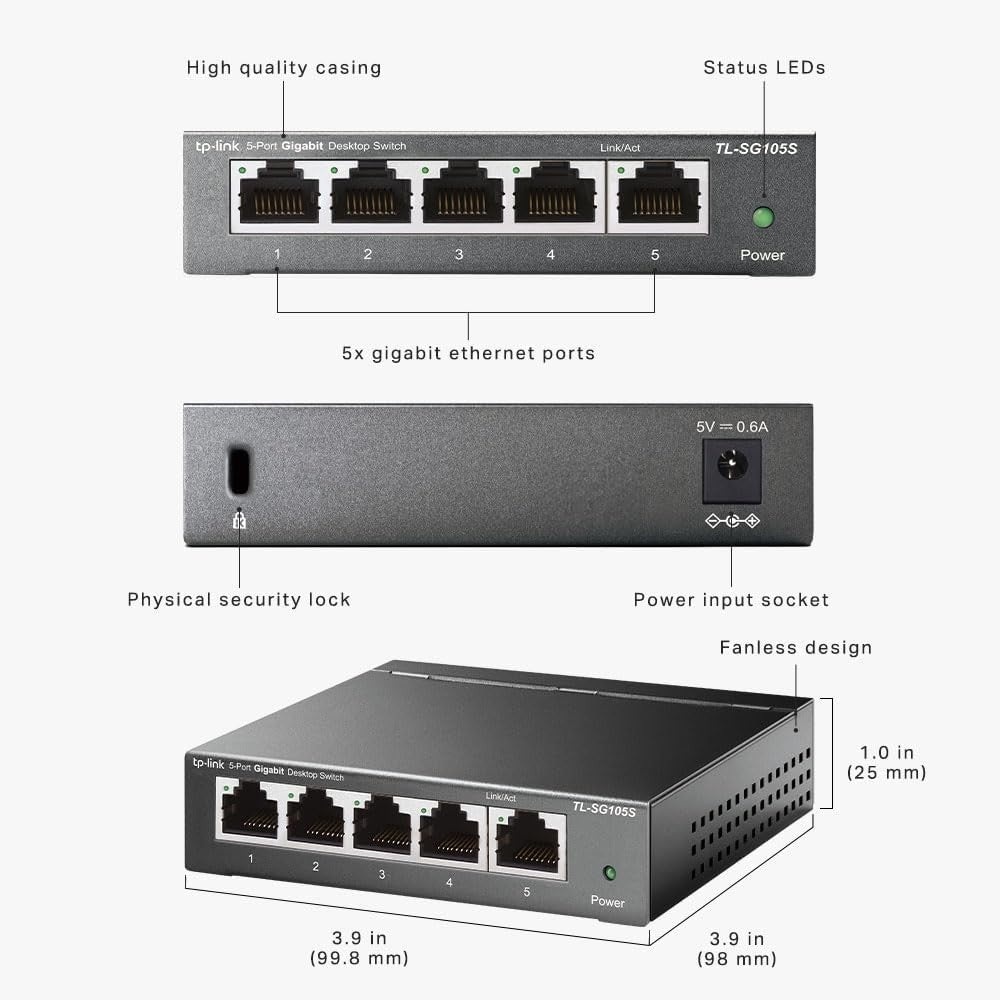TP-Link TL-SG105S 5 Port Gigabit Ethernet Network Switch,