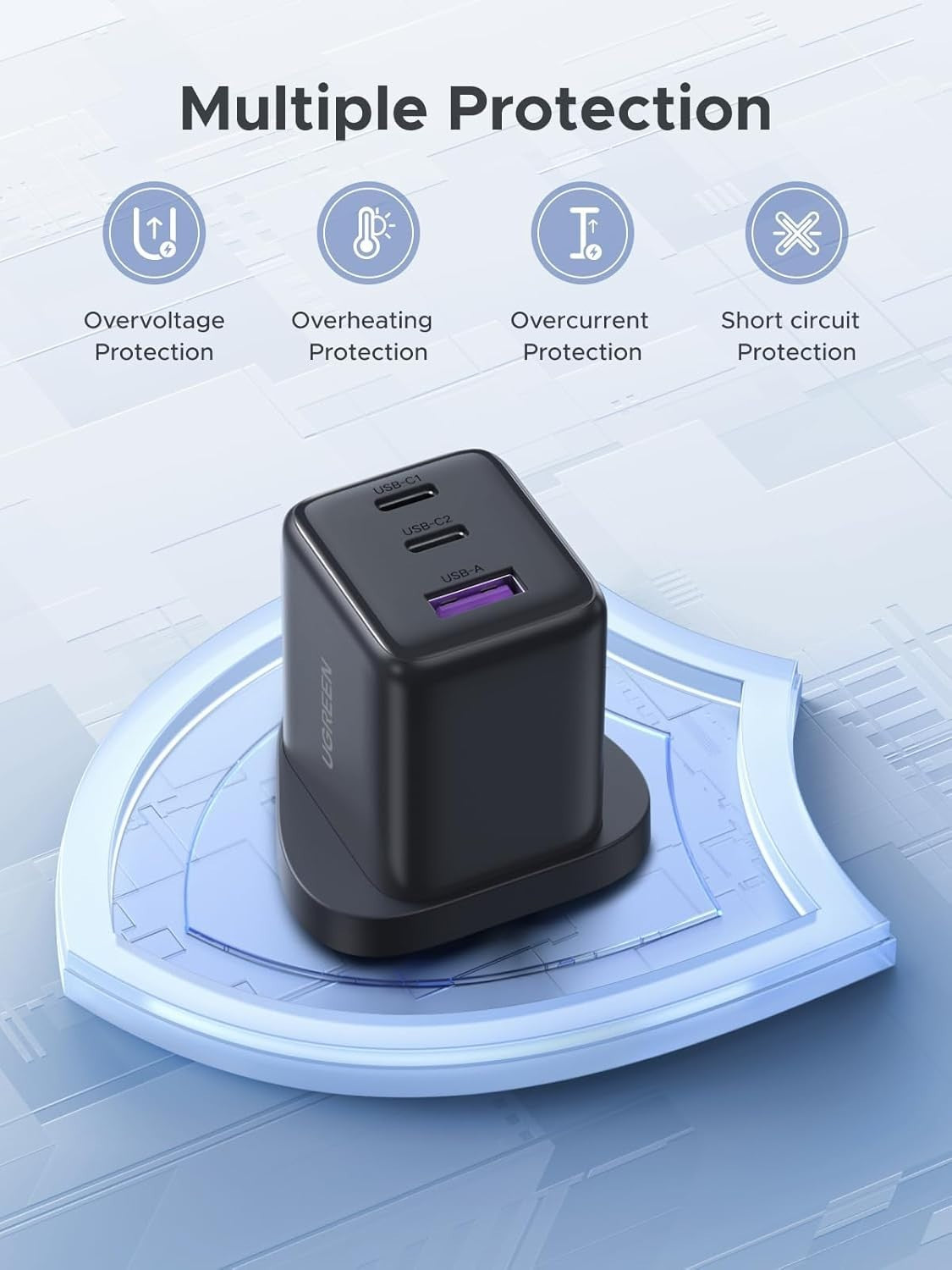 UGREEN 30W 3-Port USB C Charger Plug GaN Fast PD Wall Adapter for iPhone Samsung