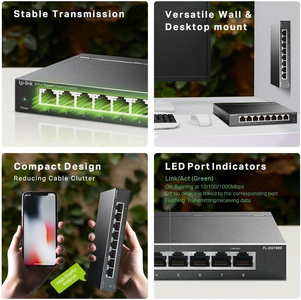Tp-Link TL-SG108S 8 Port Gigabit Network Switch, Power Saving, Plug & Play, Meta