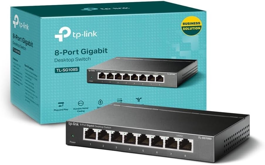 Tp-Link TL-SG108S 8 Port Gigabit Network Switch, Power Saving, Plug & Play, Meta