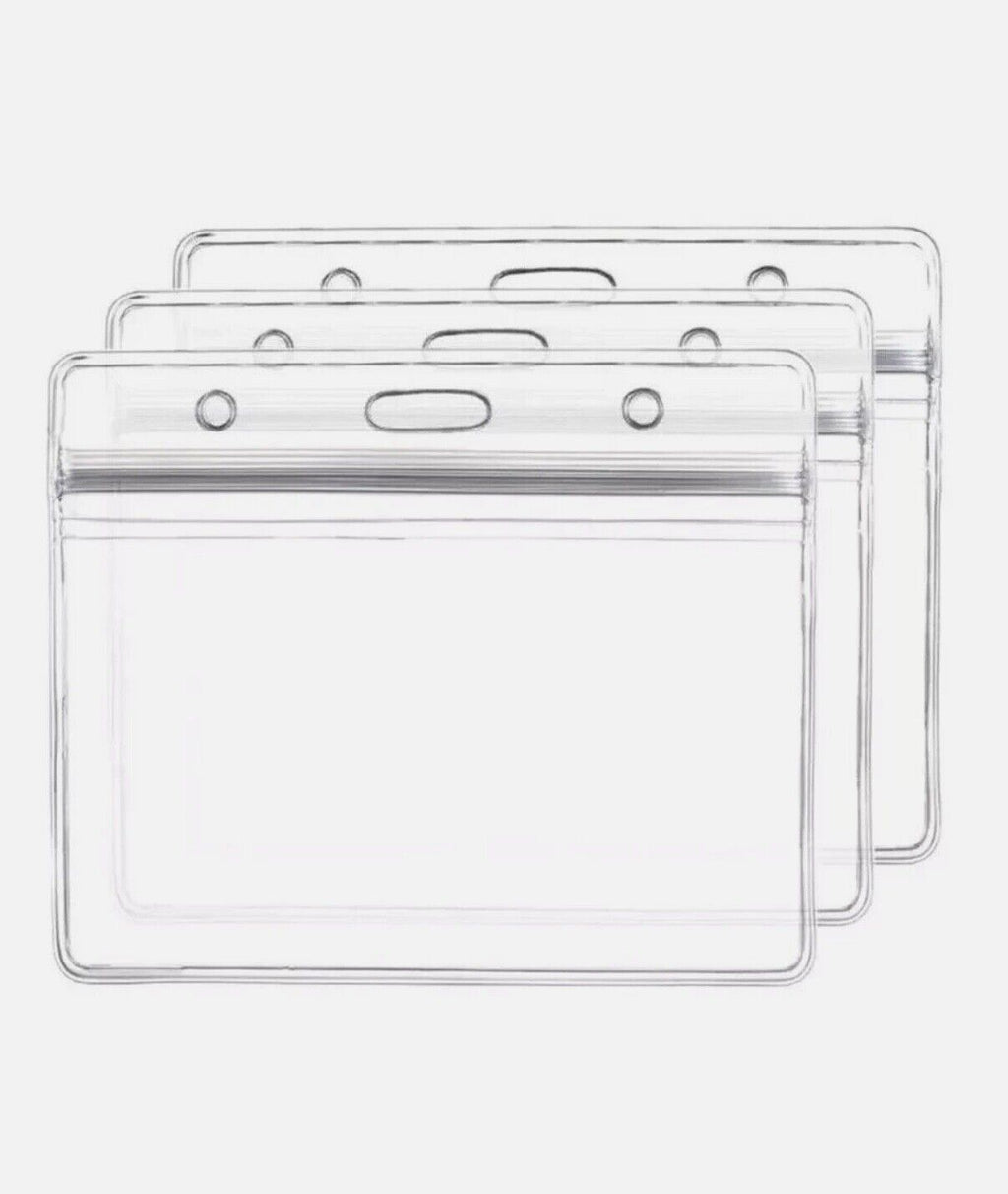 10x Clear ID Card Badge Pass Holder Pocket Plastic Wallet Sizes For ID Lanyards