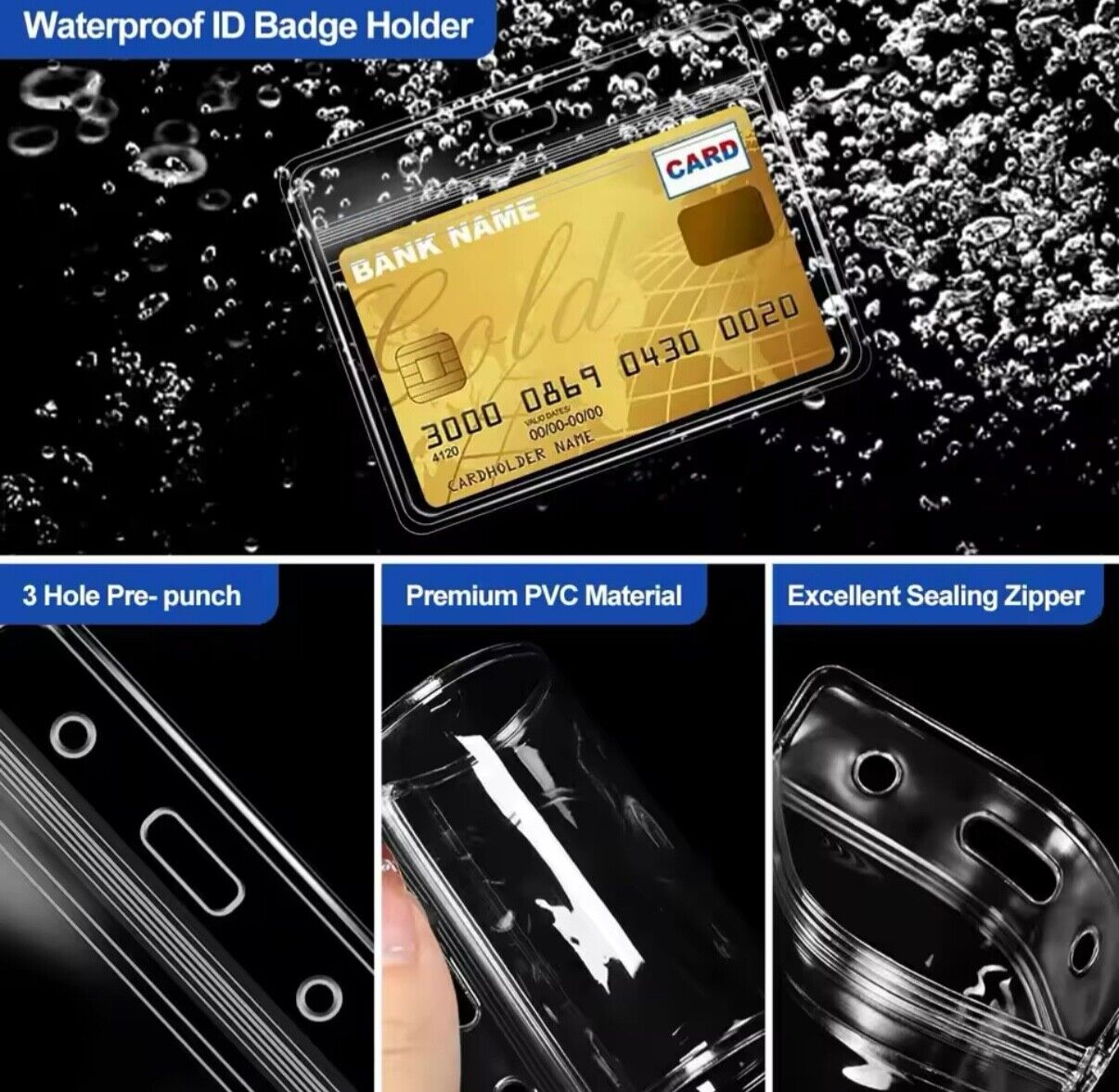 10x Clear ID Card Badge Pass Holder Pocket Plastic Wallet Sizes For ID Lanyards