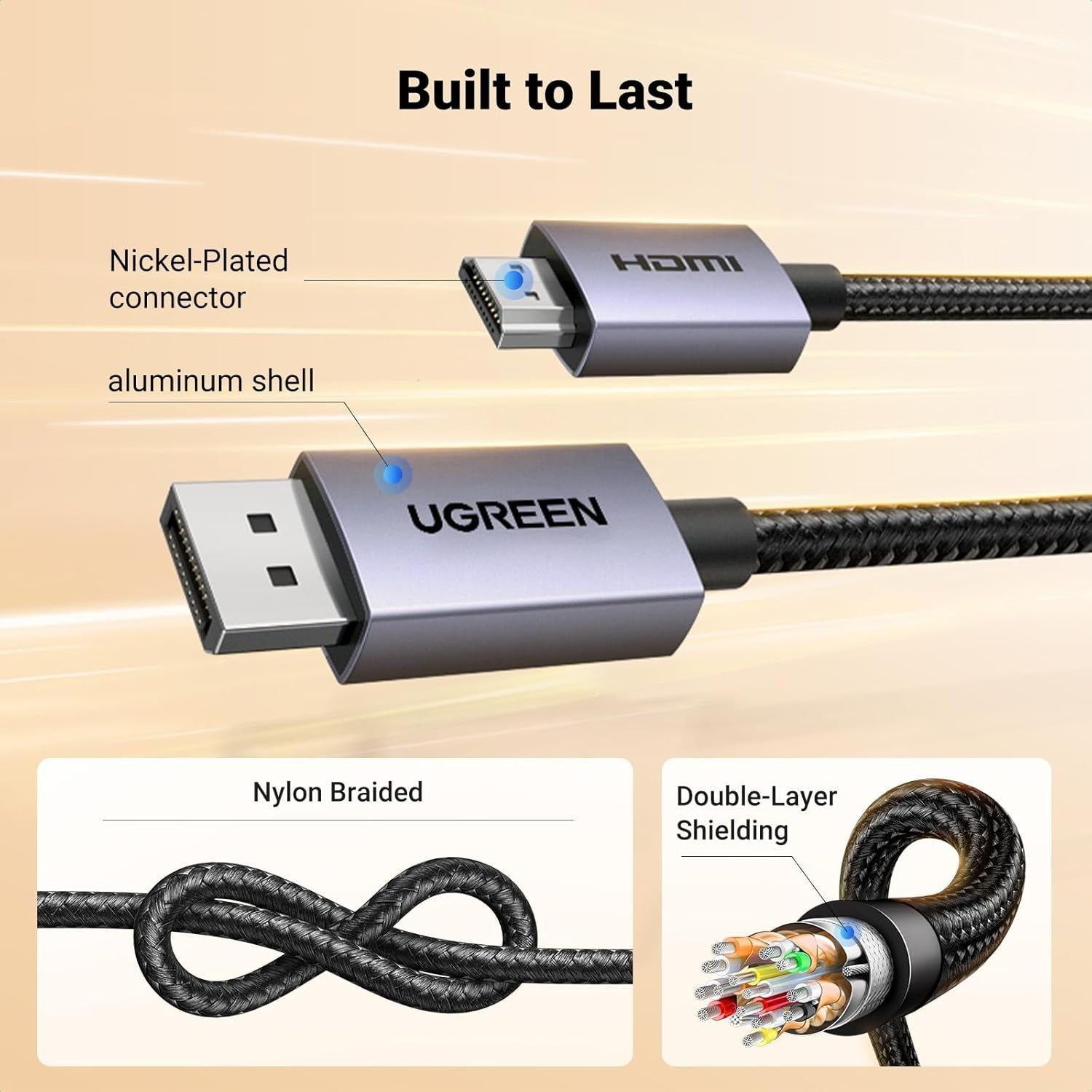 UGREEN 4K Displayport to HDMI Cable  UniDirectional Braided DP to HDMI 1-2M