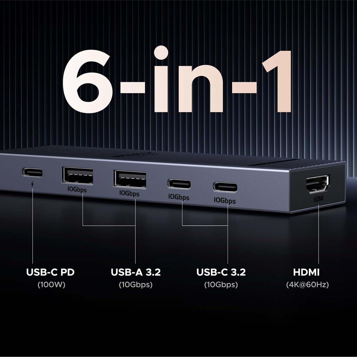 UGREEN USB C Hub, Revodok Pro 106 USB-C 6-In-1 USB C Adapter, 4K@60Hz HDM