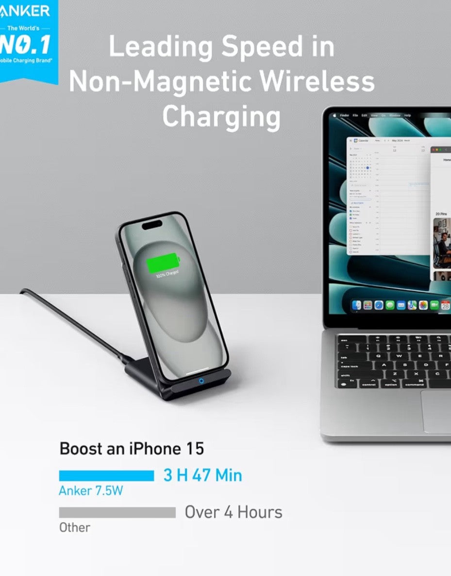 Anker Wireless Charger PowerWave Stand 10W Qi-Certified for iPhone Fast-Charging