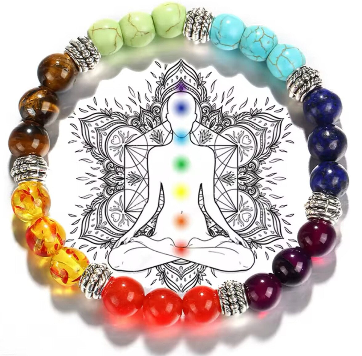 7 Chakra Bead Crystal Gemstone Bracelet Anxiety Stone Healing Reiki