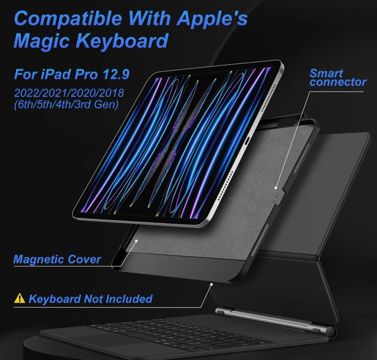 Magnetic Case for iPad Pro 12.9 2018-22-Compatible with Magic Keyboard & Pencil